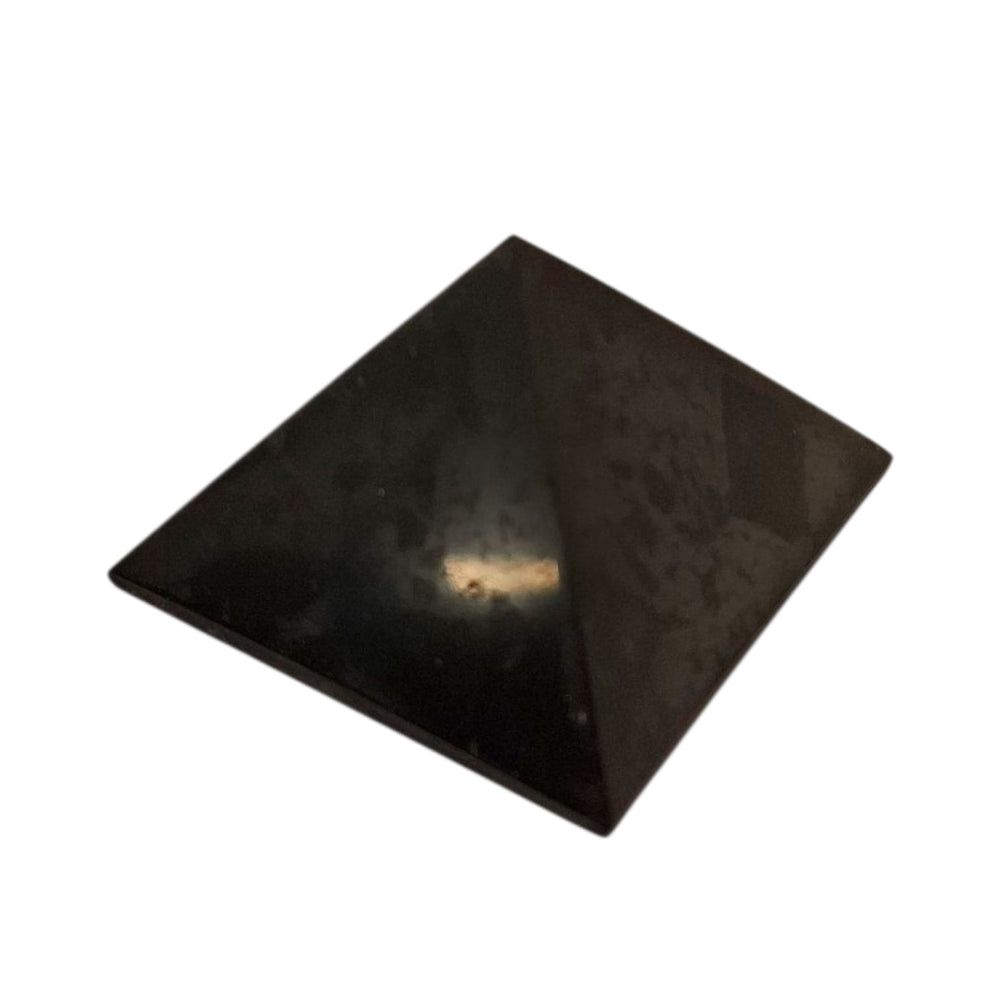 Polished 50mm Shungite pyramid – grounding stone for home, desk, or meditation use