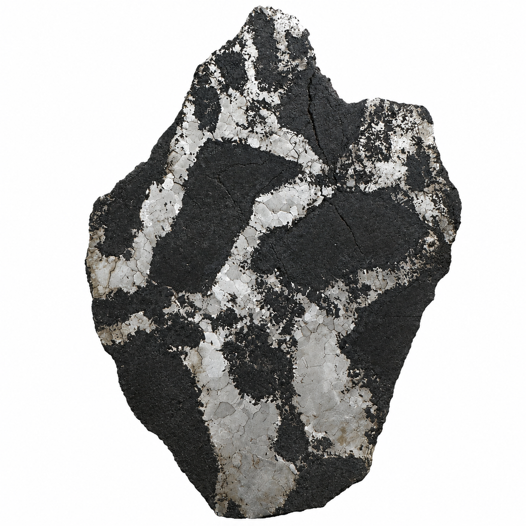 Silicated Campo del Cielo meteorite slice 412 from Argentina on a white background.