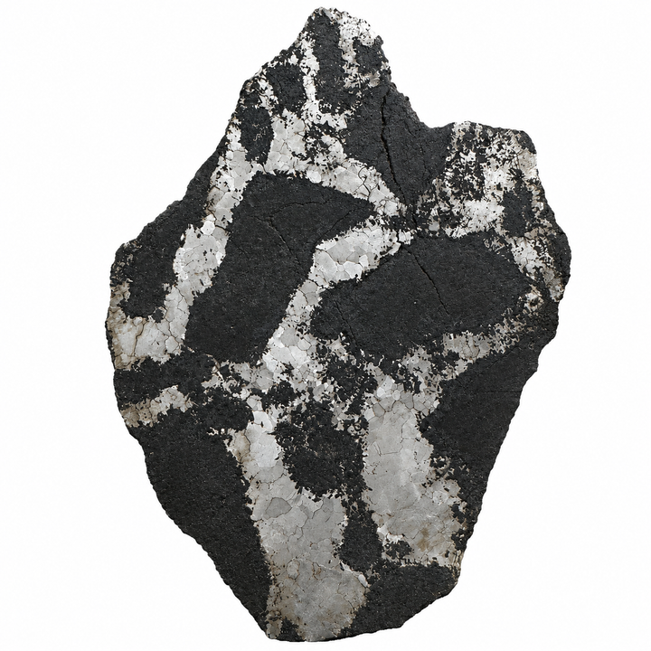 Silicated Campo del Cielo meteorite slice 412 from Argentina on a white background.
