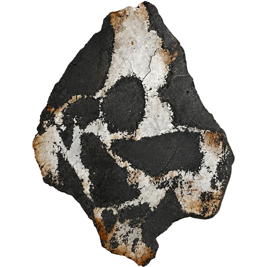 Silicated Campo del Cielo meteorite slice 415 from Argentina on a white background.