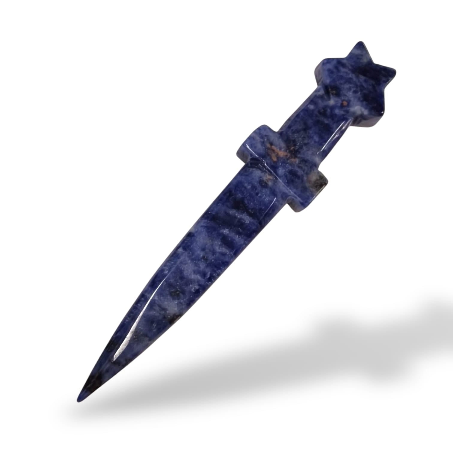 GeoFossils Sodalite Athame – a deep blue crystal ritual blade for mental clarity, wisdom, and spiritual communication.