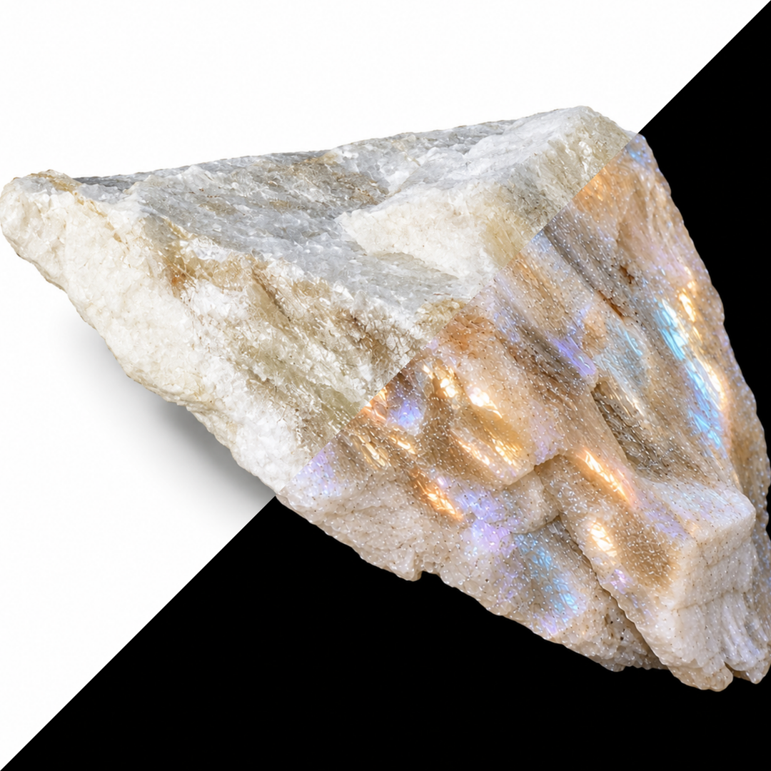 GeoFossils Sphalerite Specimen 179 comparing its daylight appearance with white to yellow fluorescence under Long Wave (LW) UV at 365 nm