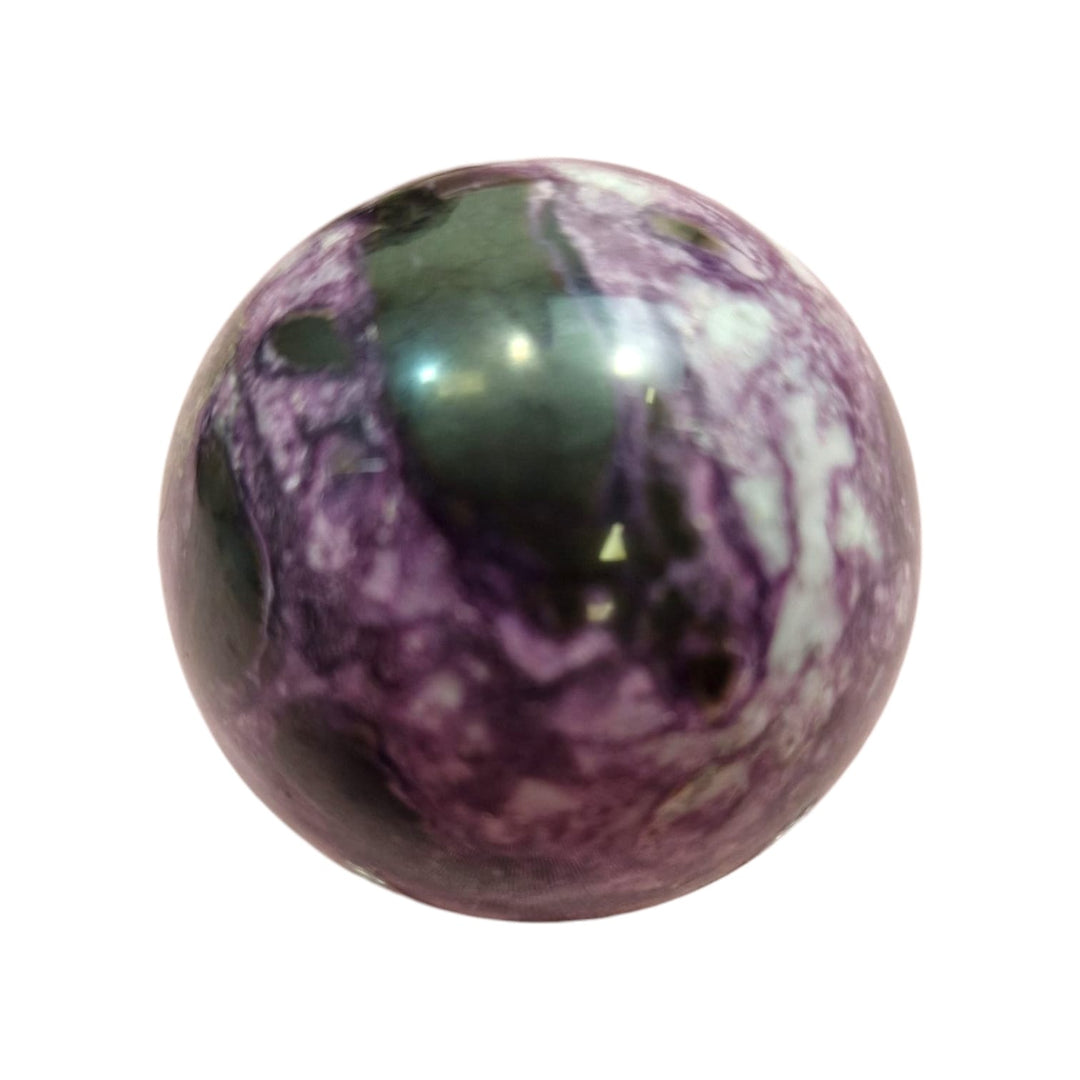 GeoFossils Iowaite Sphere from Russia, a rare green crystal sphere for clarity, communication, and emotional detox.