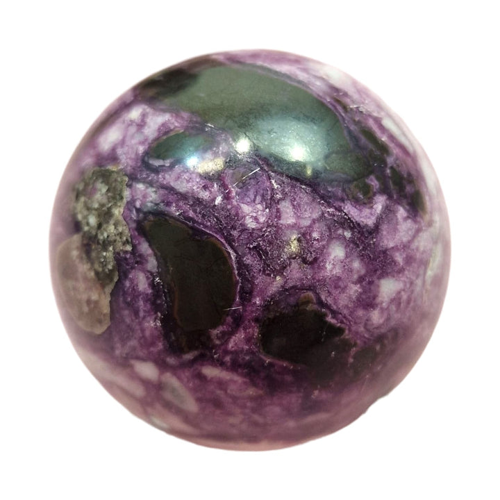 GeoFossils Iowaite Sphere from Russia, a rare green crystal sphere for clarity, communication, and emotional detox.