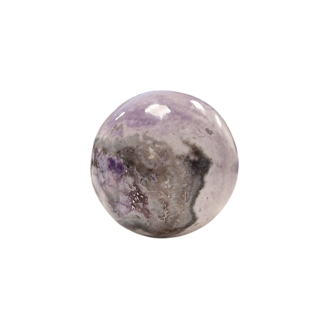 GeoFossils 23mm Tiffany Stone Sphere – Pale lavender opalised fluorite with soft banding for peaceful communication and spiritual alignment