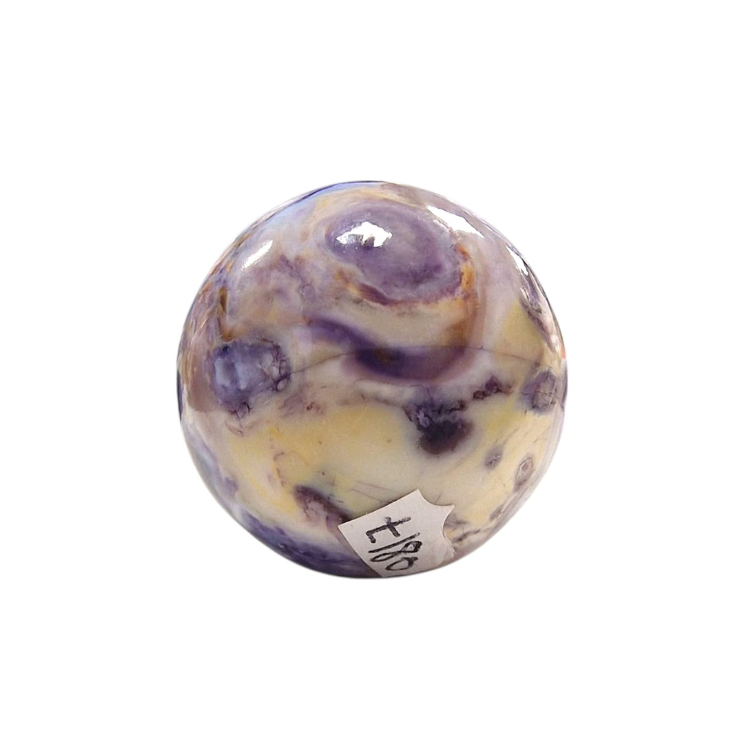 GeoFossils Tiffany Stone Sphere 24mm – Cream and mottled opalised fluorite with soft banding for emotional harmony and spiritual clarity