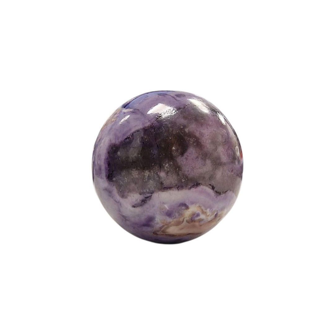 GeoFossils 24mm Tiffany Stone Sphere – Natural cream and lavender mottled fluorite for gentle healing and intuitive expression
