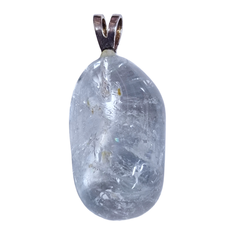 GeoFossils Blue Topaz Sterling Silver Pendant – Brazilian blue crystal in sterling silver setting – communication, creativity, and clarity jewellery – handmade in the UK.