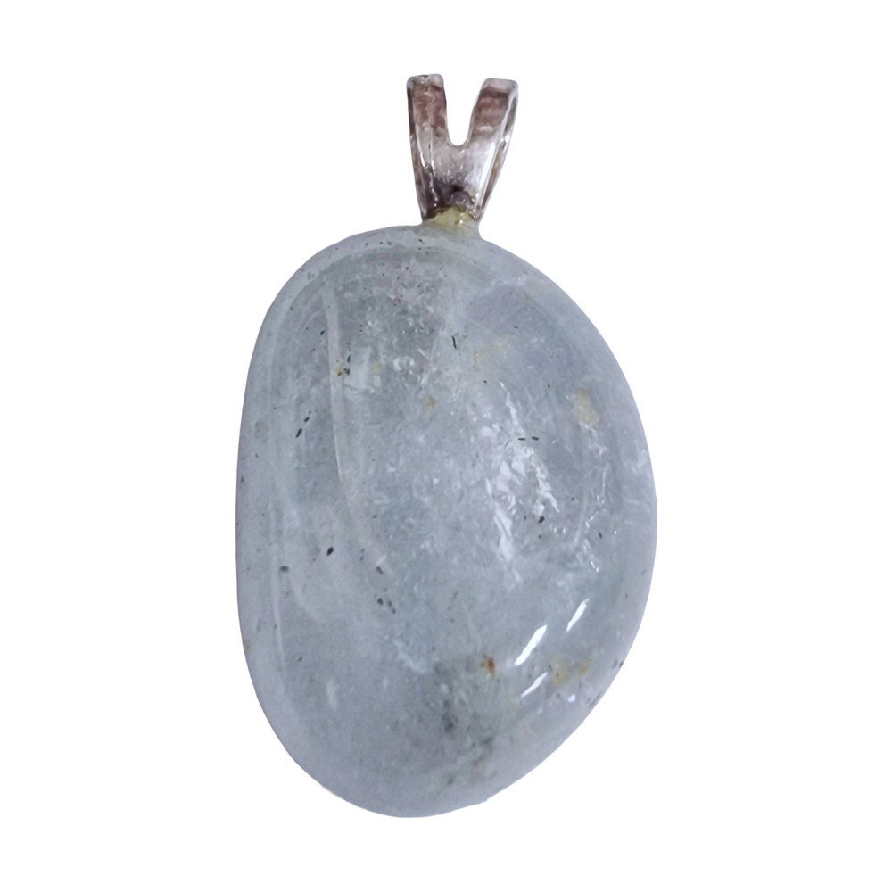 GeoFossils Blue Topaz Sterling Silver Pendant – Brazilian blue crystal in sterling silver setting – communication, creativity, and clarity jewellery – handmade in the UK.