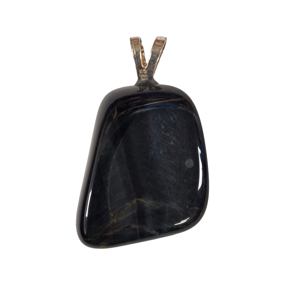 GeoFossils Blue Tiger’s Eye Sterling Silver Pendant – South African shimmering blue crystal in sterling silver – focus, insight, and balance jewellery – handmade in the UK.