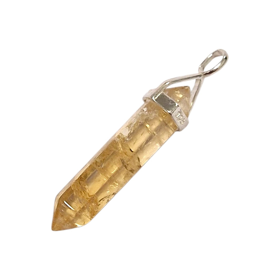GeoFossils Sterling Silver Citrine Pendant – golden double point crystal for manifestation and joy