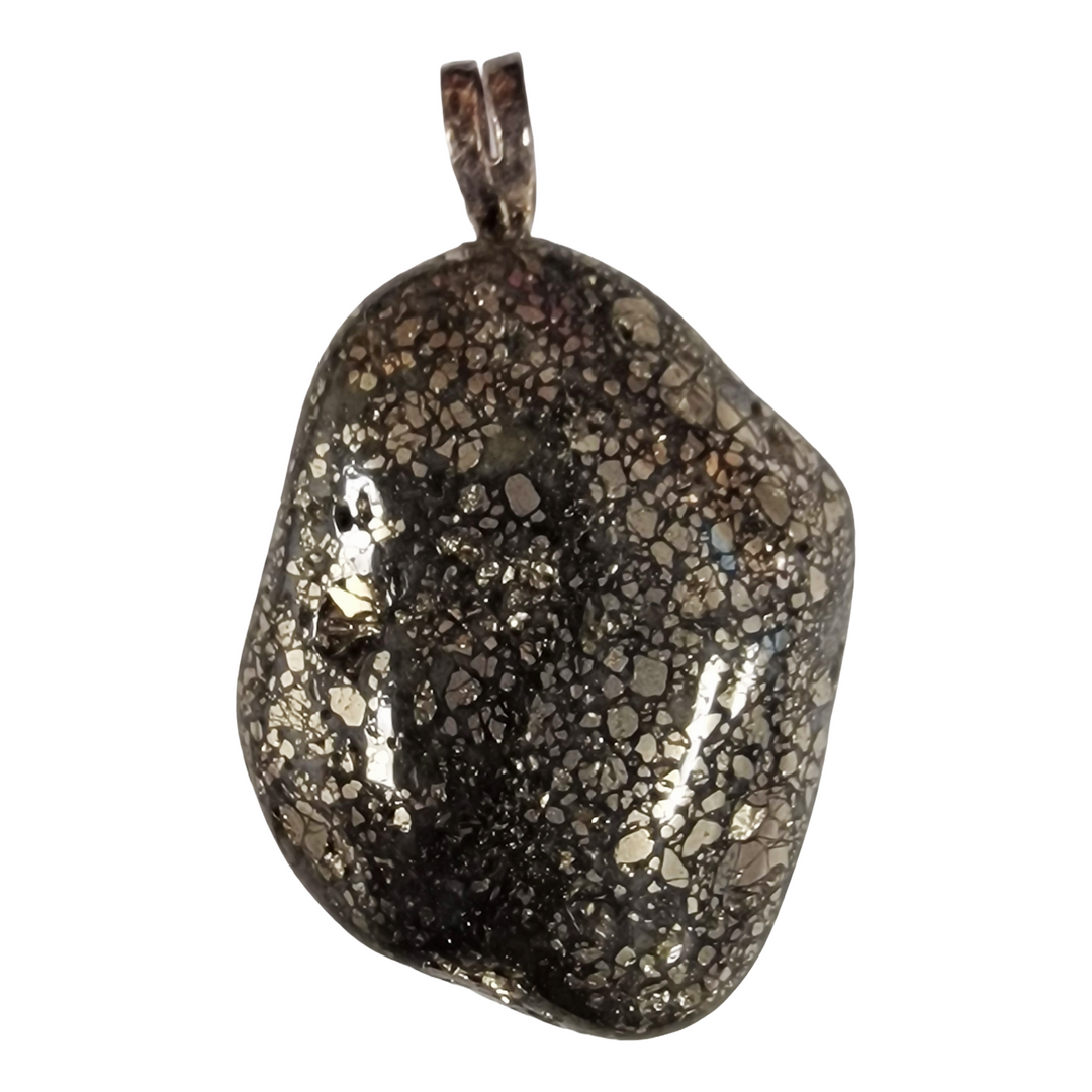 GeoFossils Marcasite Sterling Silver Pendant – Peruvian metallic crystal in sterling silver – clarity, determination, and protection jewellery – handmade in the UK.