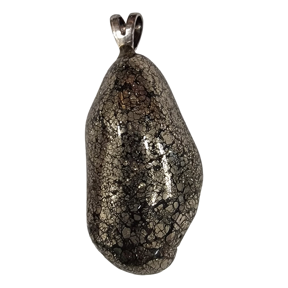 GeoFossils Marcasite Sterling Silver Pendant – Peruvian metallic crystal in sterling silver – clarity, determination, and protection jewellery – handmade in the UK.