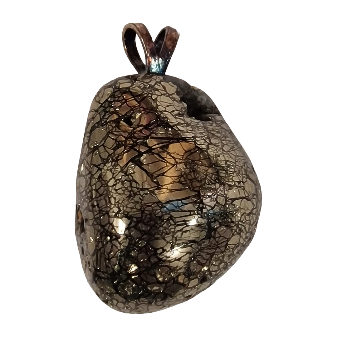 GeoFossils Marcasite Sterling Silver Pendant – Peruvian metallic crystal in sterling silver – clarity, determination, and protection jewellery – handmade in the UK.
