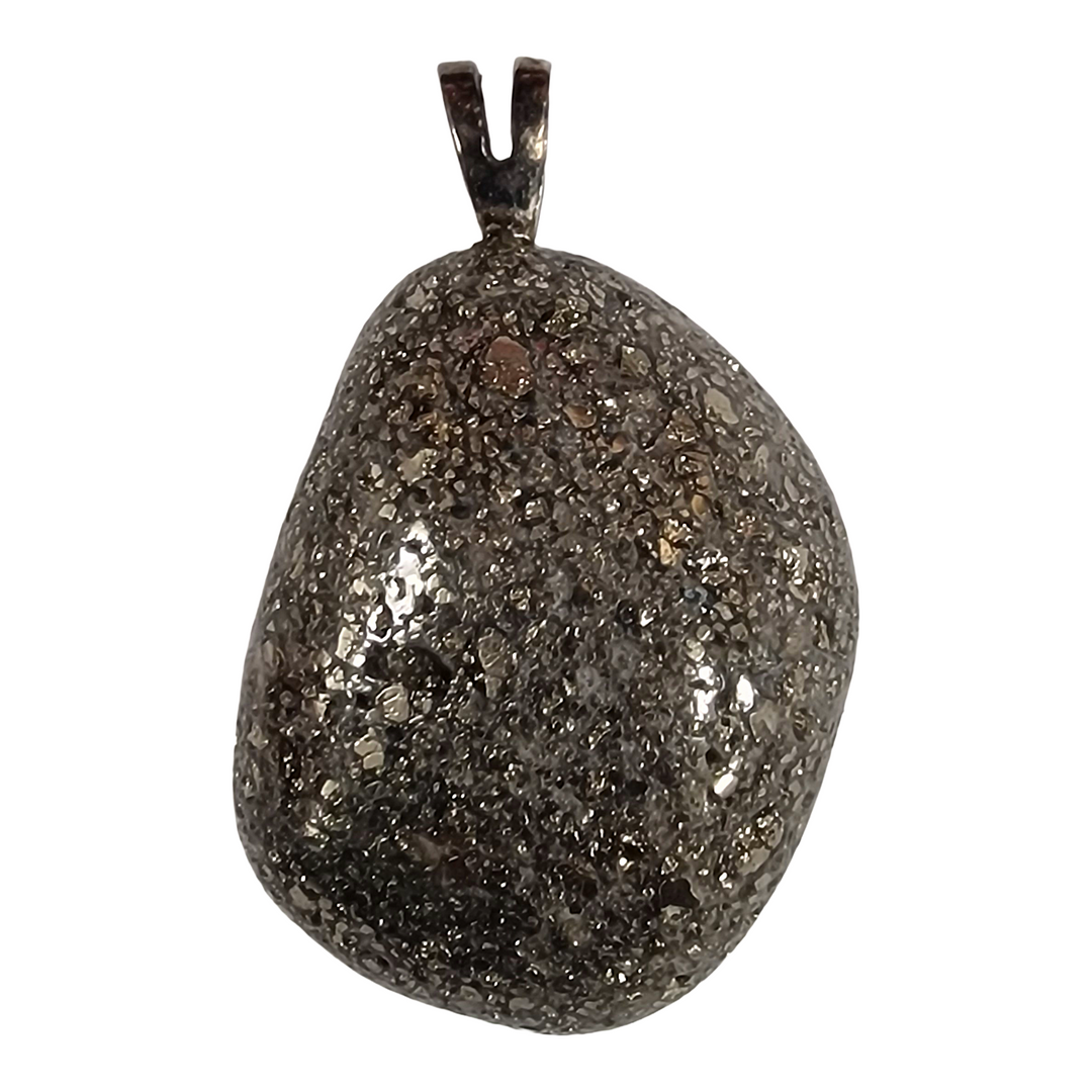 GeoFossils Marcasite Sterling Silver Pendant – Peruvian metallic crystal in sterling silver – clarity, determination, and protection jewellery – handmade in the UK.