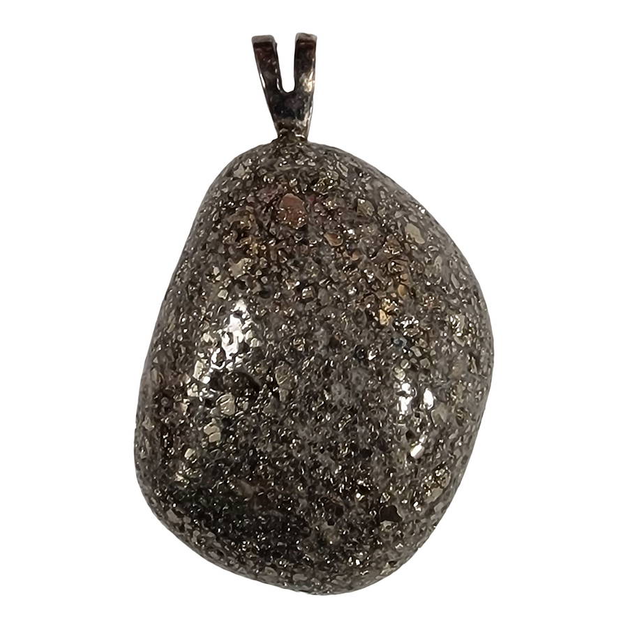 GeoFossils Marcasite Sterling Silver Pendant – Peruvian metallic crystal in sterling silver – clarity, determination, and protection jewellery – handmade in the UK.