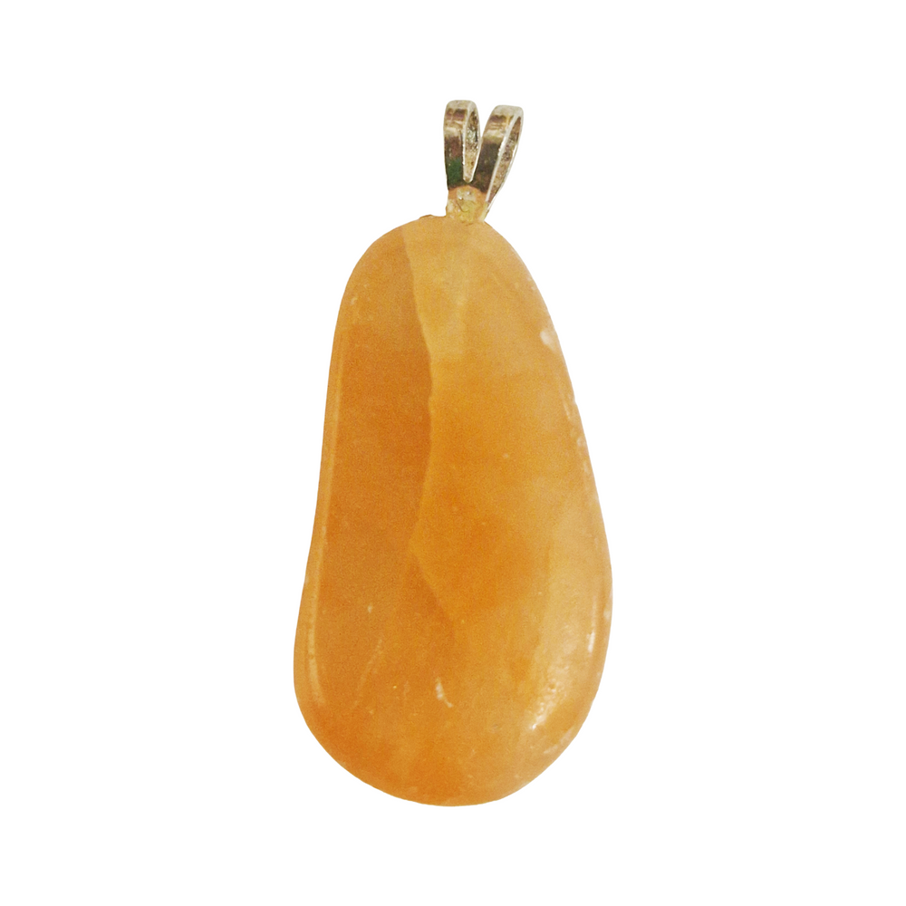 GeoFossils Orange Selenite Sterling Silver Pendant – Moroccan peach-orange crystal in sterling silver setting – cleansing, harmony, and vitality jewellery – handmade in the UK.