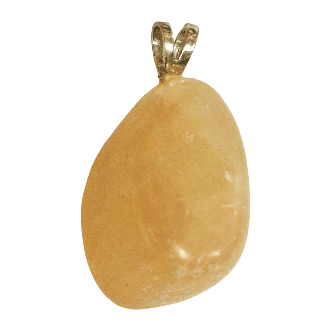 GeoFossils Orange Selenite Sterling Silver Pendant – Moroccan peach-orange crystal in sterling silver setting – cleansing, harmony, and vitality jewellery – handmade in the UK.