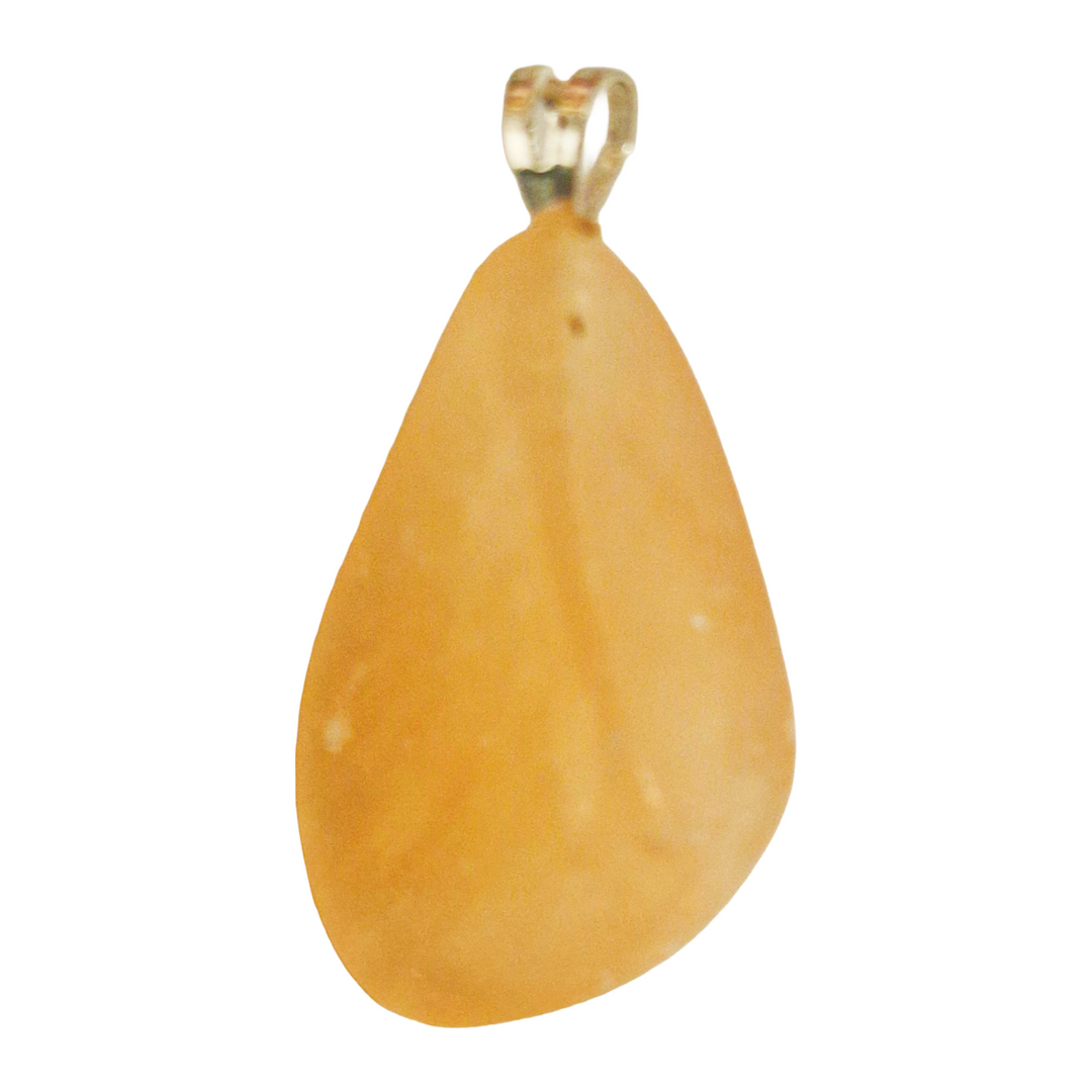 GeoFossils Orange Selenite Sterling Silver Pendant – Moroccan peach-orange crystal in sterling silver setting – cleansing, harmony, and vitality jewellery – handmade in the UK.