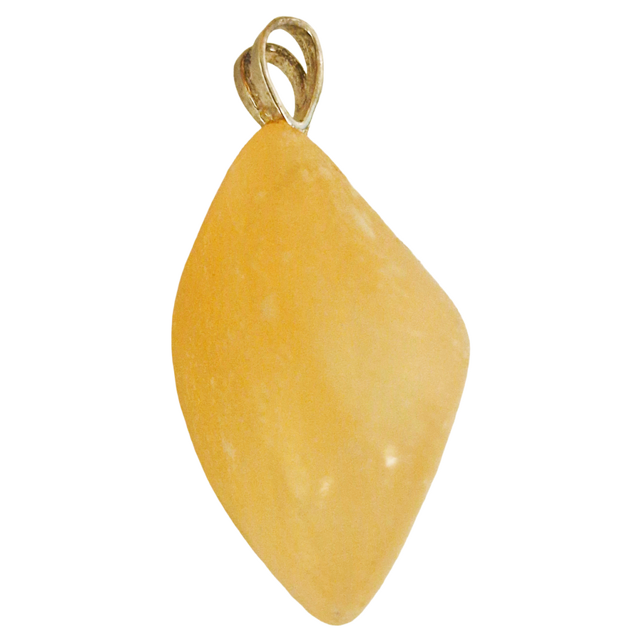 GeoFossils Orange Selenite Sterling Silver Pendant – Moroccan peach-orange crystal in sterling silver setting – cleansing, harmony, and vitality jewellery – handmade in the UK.