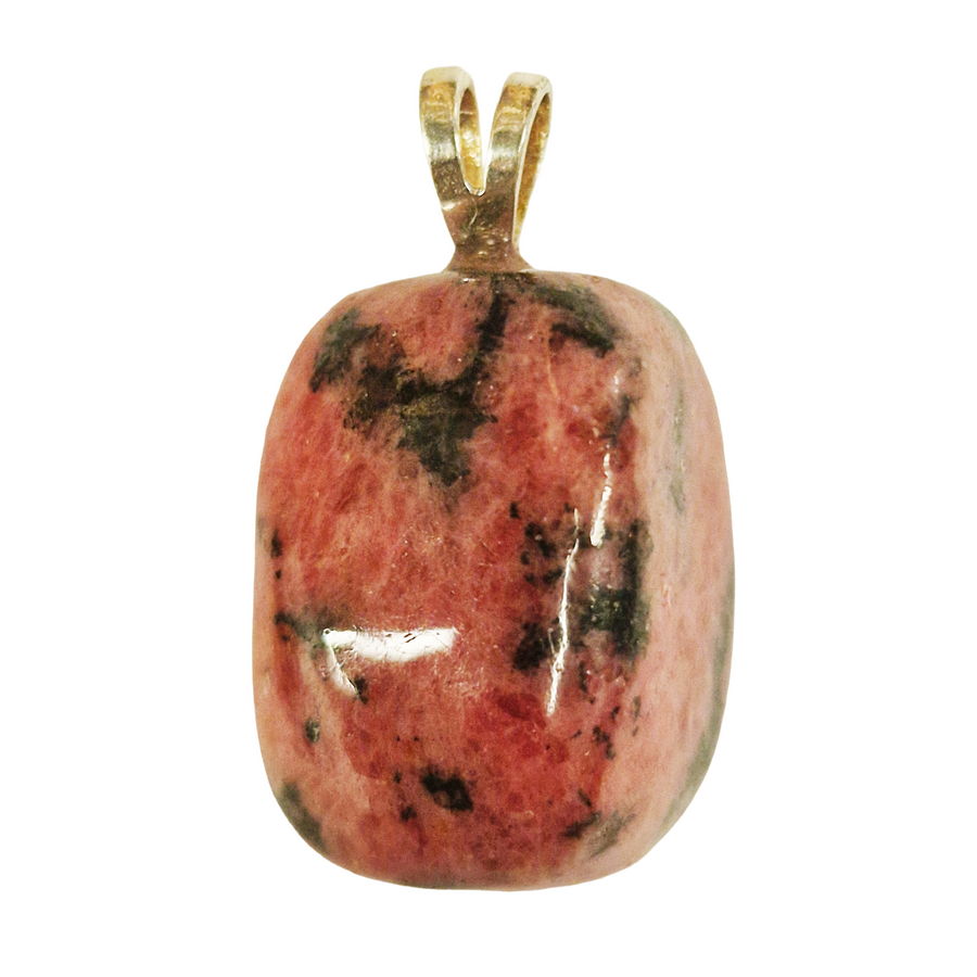 GeoFossils Rhodonite Sterling Silver Pendant – Madagascan pink and black gemstone in sterling silver setting – compassion, healing, and balance jewellery – handmade in the UK.