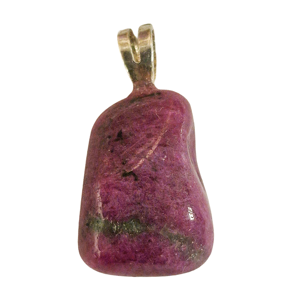 GeoFossils Ruby Sterling Silver Pendant – Indian deep red gemstone in sterling silver setting – vitality, courage, and love jewellery – handmade in the UK.