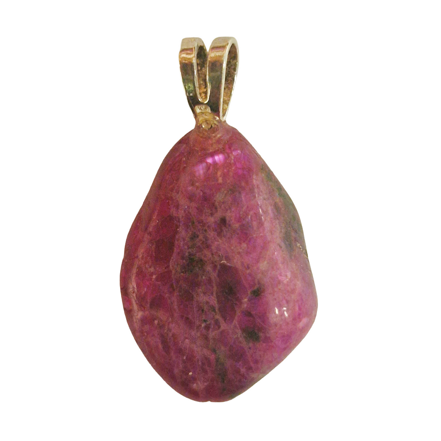GeoFossils Ruby Sterling Silver Pendant – Indian deep red gemstone in sterling silver setting – vitality, courage, and love jewellery – handmade in the UK.