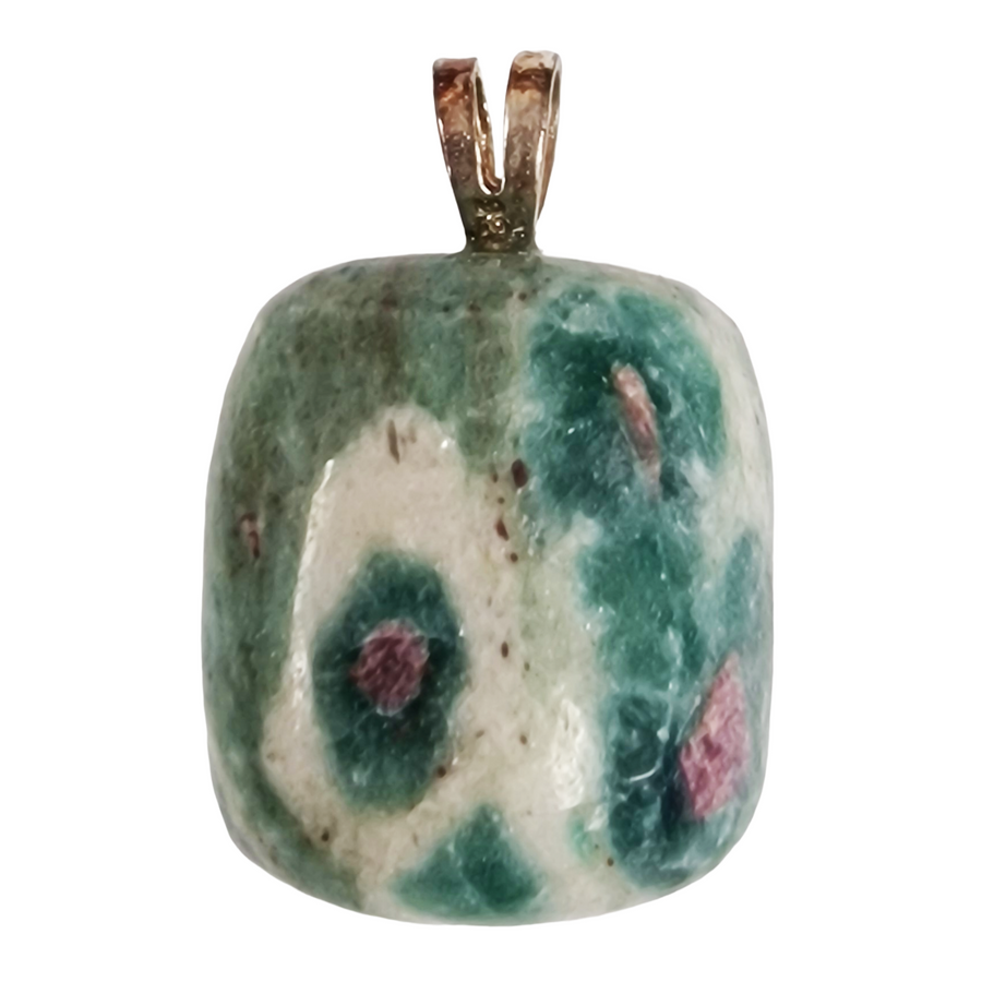 GeoFossils Ruby in Fuchsite Sterling Silver Pendant – Indian green and red gemstone in sterling silver setting – passion, healing, and emotional balance jewellery – handmade in the UK.