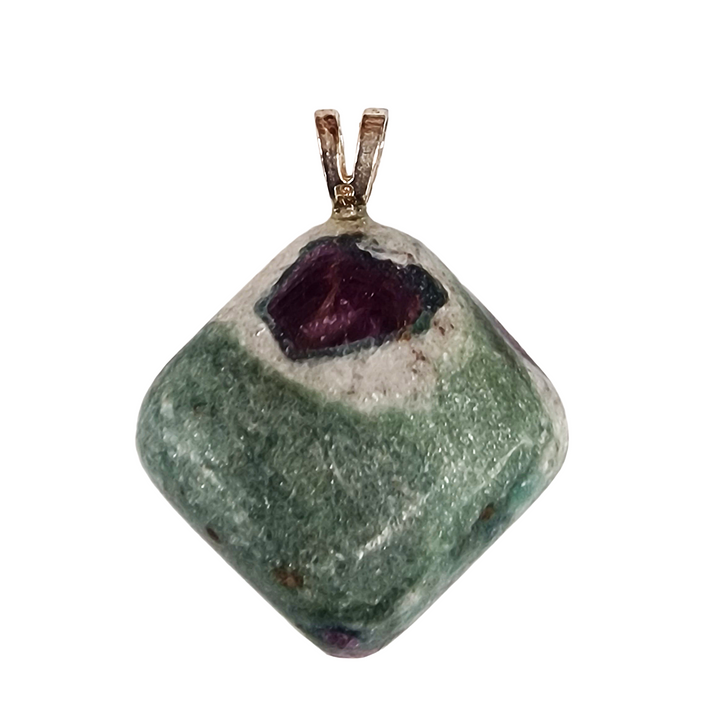 GeoFossils Ruby in Fuchsite Sterling Silver Pendant – Indian green and red gemstone in sterling silver setting – passion, healing, and emotional balance jewellery – handmade in the UK.