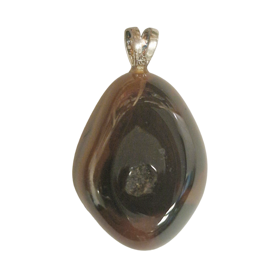 GeoFossils Sardonyx Sterling Silver Pendant – Indian red, brown, and white banded gemstone in sterling silver setting – courage, protection, and grounding jewellery – handmade in the UK.