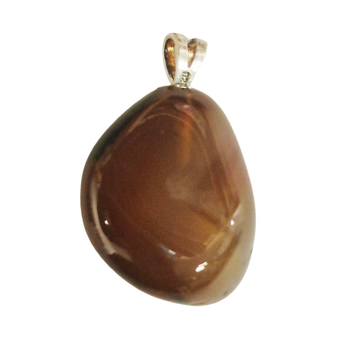 GeoFossils Sardonyx Sterling Silver Pendant – Indian red, brown, and white banded gemstone in sterling silver setting – courage, protection, and grounding jewellery – handmade in the UK.