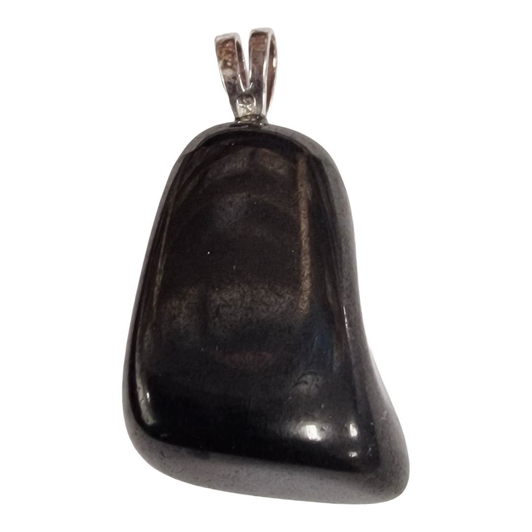 GeoFossils Shungite Sterling Silver Pendant – Russian black protective crystal in sterling silver – grounding, EMF protection, and purification jewellery – handmade in the UK.