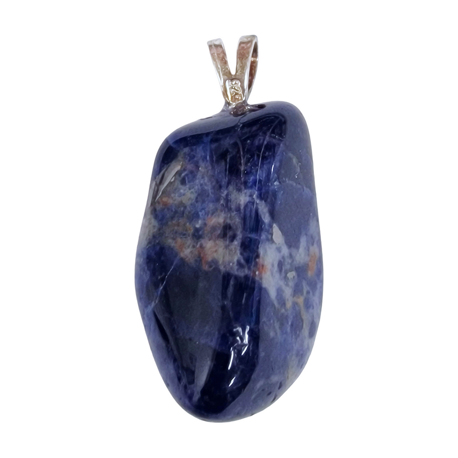GeoFossils Sodalite Sterling Silver Pendant – Brazilian deep blue gemstone with white streaks in sterling silver setting – communication, clarity, and calm jewellery – handmade in the UK.