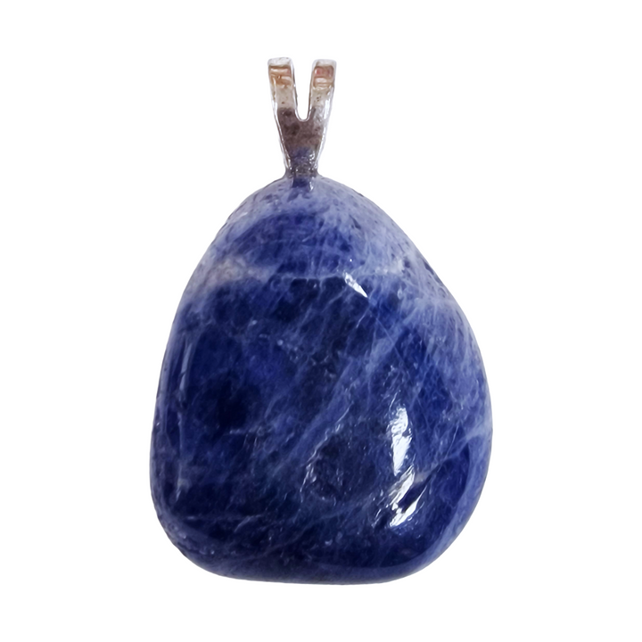 GeoFossils Sodalite Sterling Silver Pendant – Brazilian deep blue gemstone with white streaks in sterling silver setting – communication, clarity, and calm jewellery – handmade in the UK.