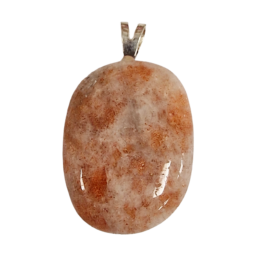 GeoFossils Sunstone Sterling Silver Pendant – Indian orange-gold crystal in sterling silver setting – positivity, empowerment, and vitality jewellery – handmade in the UK.