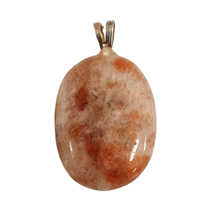 GeoFossils Sunstone Sterling Silver Pendant – Indian orange-gold crystal in sterling silver setting – positivity, empowerment, and vitality jewellery – handmade in the UK.