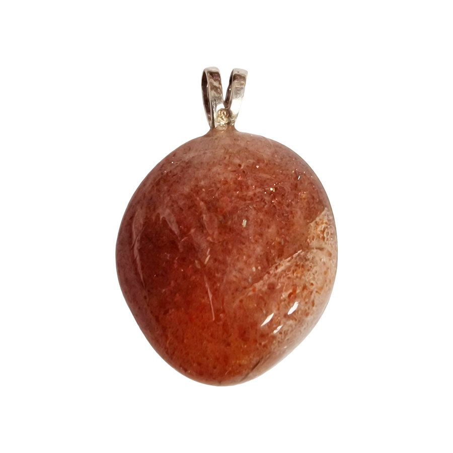 GeoFossils Sunstone Sterling Silver Pendant – Tanzanian orange-gold crystal in sterling silver setting – joy, confidence, and vitality jewellery – handmade in the UK.