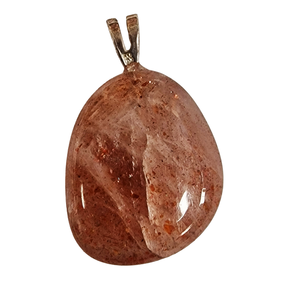 GeoFossils Sunstone Sterling Silver Pendant – Tanzanian orange-gold crystal in sterling silver setting – joy, confidence, and vitality jewellery – handmade in the UK.