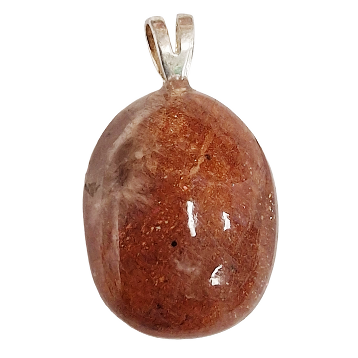 GeoFossils Sunstone Sterling Silver Pendant – Tanzanian orange-gold crystal in sterling silver setting – joy, confidence, and vitality jewellery – handmade in the UK.