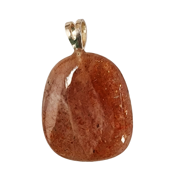 GeoFossils Sunstone Sterling Silver Pendant – Tanzanian orange-gold crystal in sterling silver setting – joy, confidence, and vitality jewellery – handmade in the UK.