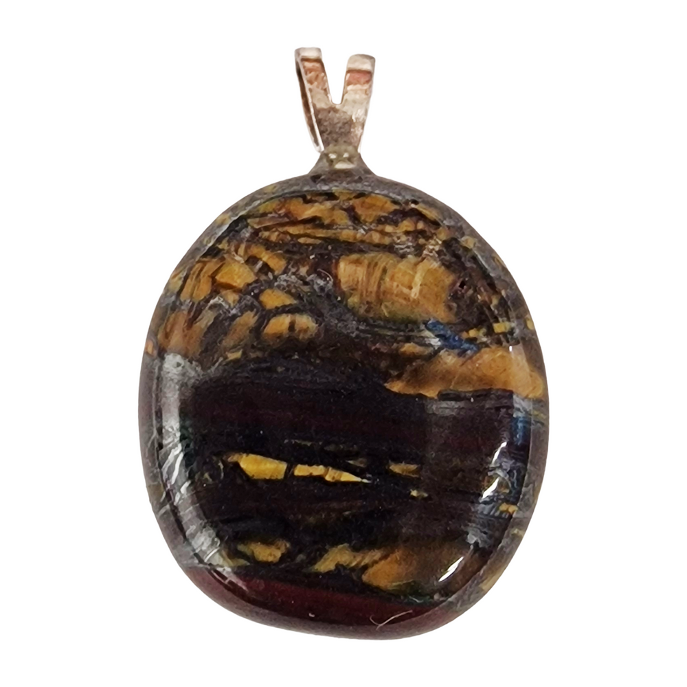 GeoFossils Tiger Iron Sterling Silver Pendant – Australian gemstone with tiger’s eye, hematite, and red jasper – strength, vitality, and protection jewellery – handmade in the UK.