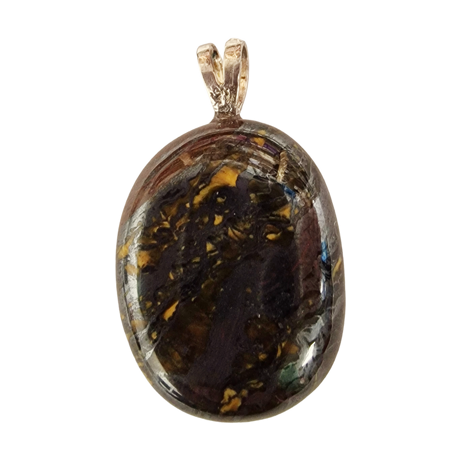 GeoFossils Tiger Iron Sterling Silver Pendant – Australian gemstone with tiger’s eye, hematite, and red jasper – strength, vitality, and protection jewellery – handmade in the UK.