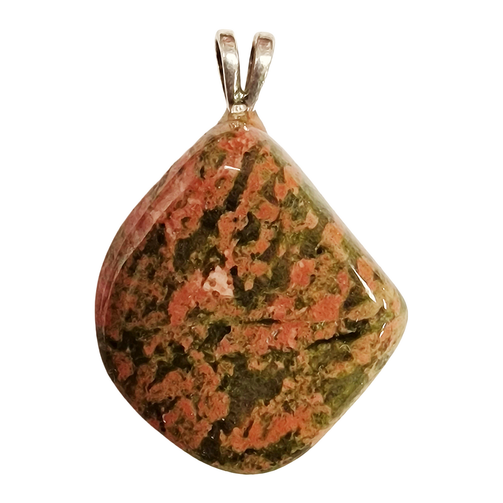 GeoFossils Unakite Sterling Silver Pendant – South African green and pink crystal in sterling silver – emotional healing, balance, and transformation jewellery – handmade in the UK.