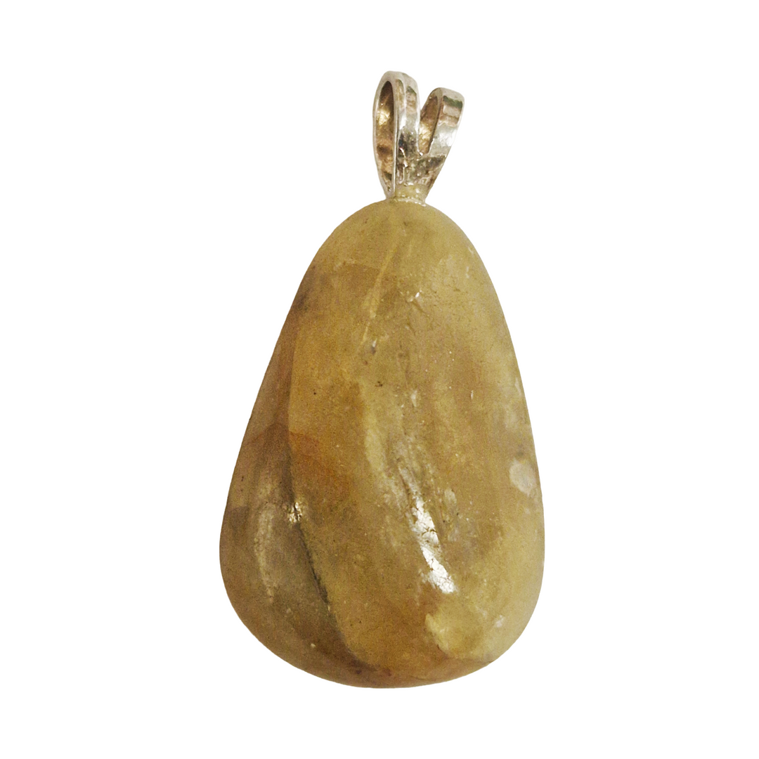 GeoFossils Yellow Sapphire Sterling Silver Pendant – Sri Lankan golden gemstone in sterling silver setting – prosperity, wisdom, and positivity jewellery – handmade in the UK.