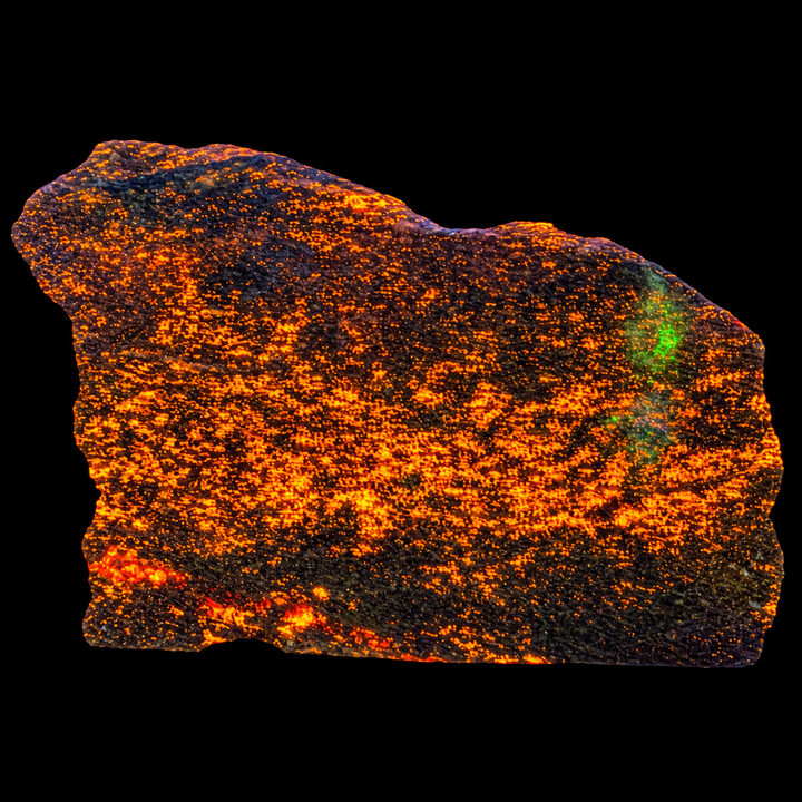 GeoFossils Svabite Specimen 163 displaying orange fluorescence under Short Wave (SW) UV