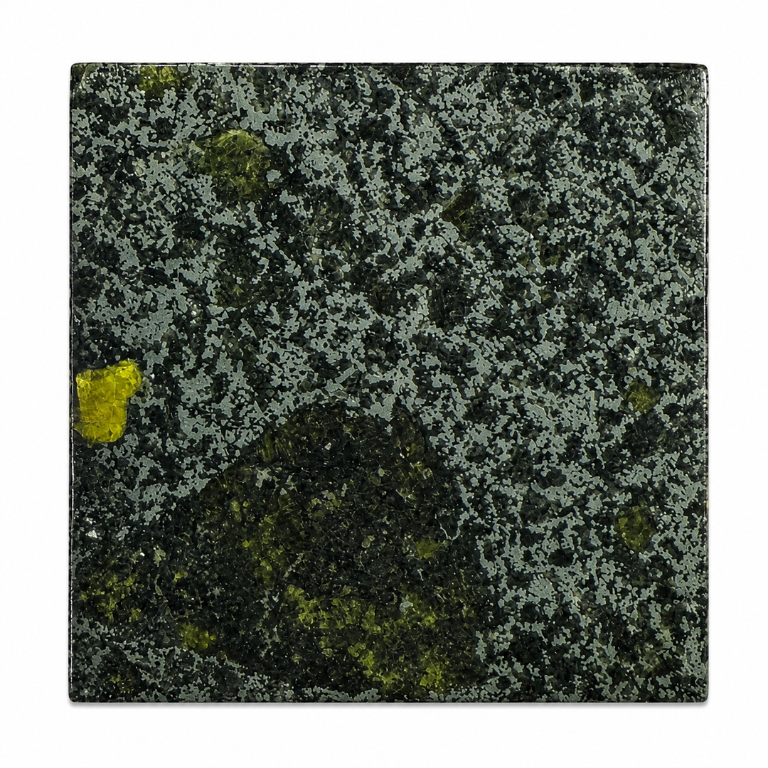 Rare Tanezrouft 091 mesosiderite meteorite specimen from Algeria with polished collector display surface on a white background.
