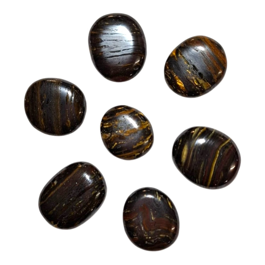 Tiger Iron Mini Oval – a striking mix of gold, red, and grey bands, known for promoting strength, endurance, and protection. Ideal for grounding and boosting resilience.