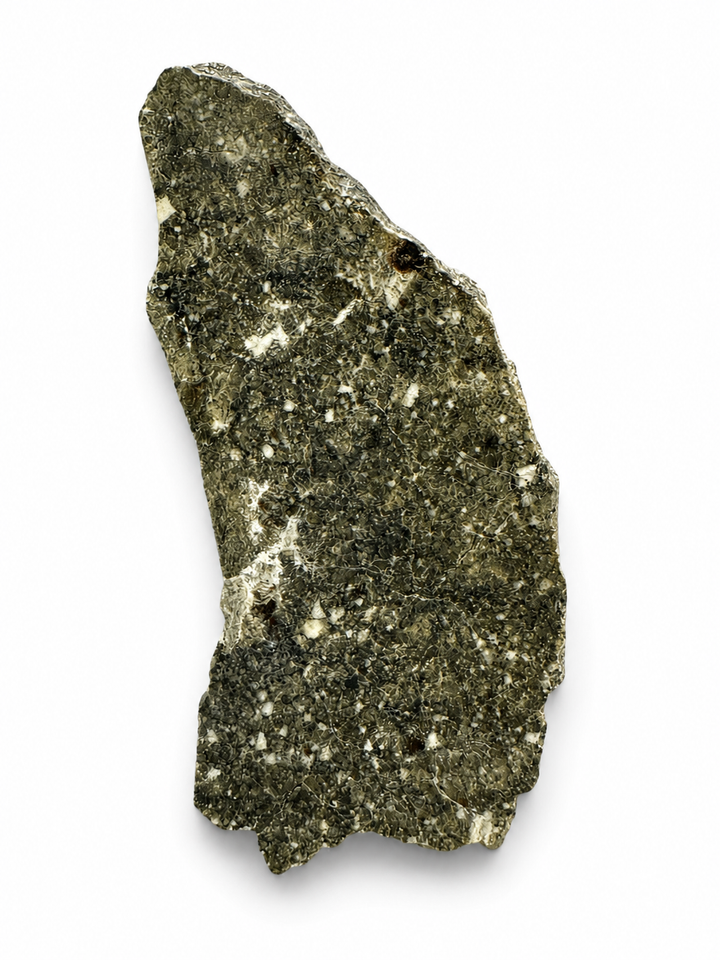 Rare polished HED meteorite slice displaying orthopyroxene-rich mineralogy.