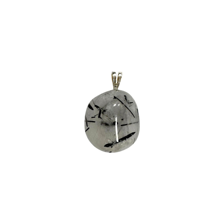 GeoFossils Tourmalinated Quartz Sterling Silver Pendant – Brazilian clear quartz with black tourmaline inclusions in sterling silver setting – protection and balance jewellery – handmade in the UK.