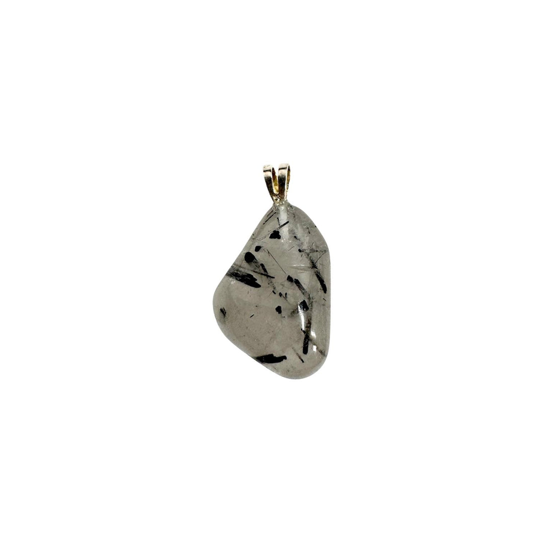 GeoFossils Tourmalinated Quartz Sterling Silver Pendant – Brazilian clear quartz with black tourmaline inclusions in sterling silver setting – protection and balance jewellery – handmade in the UK.